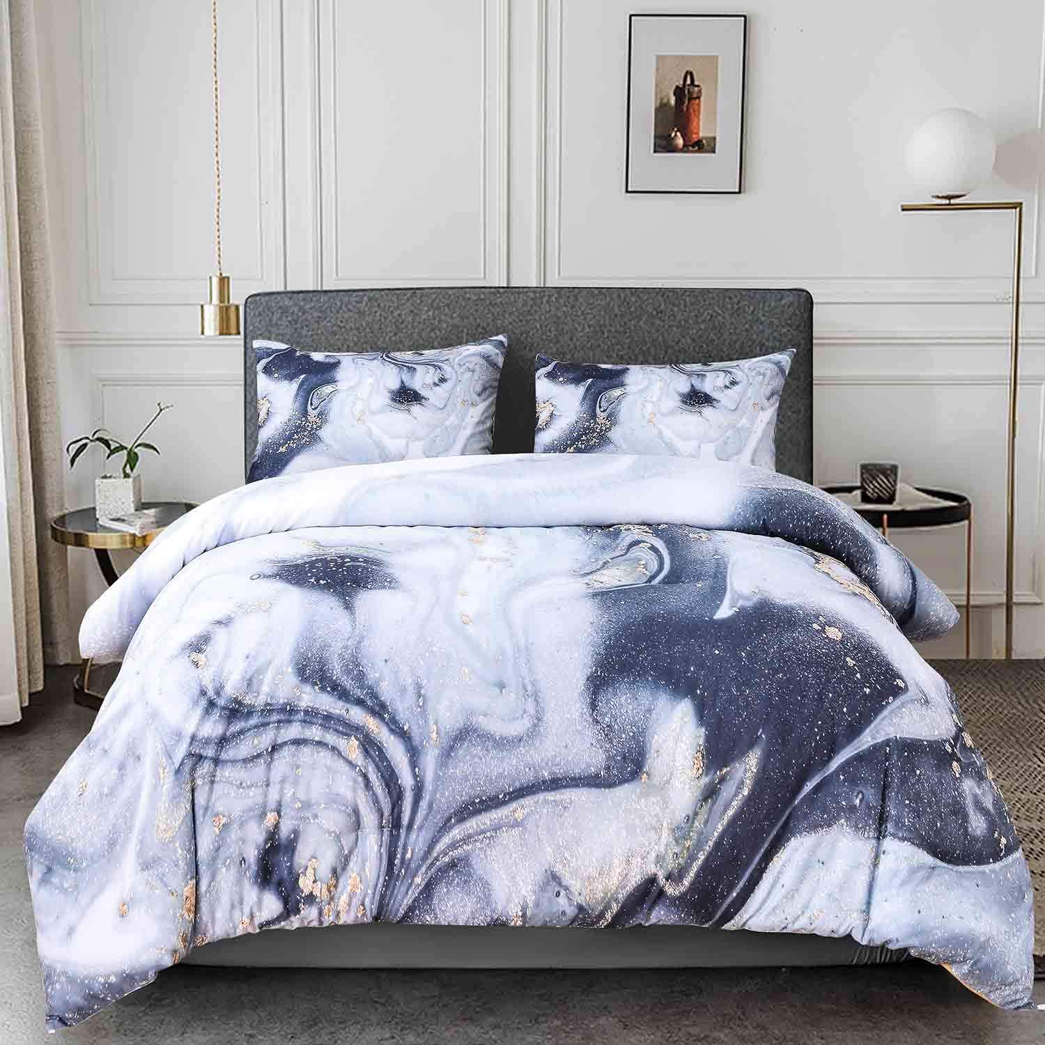 Gray & Gold Marble Bed Set Dorm Room Bedding Tapestry Girls