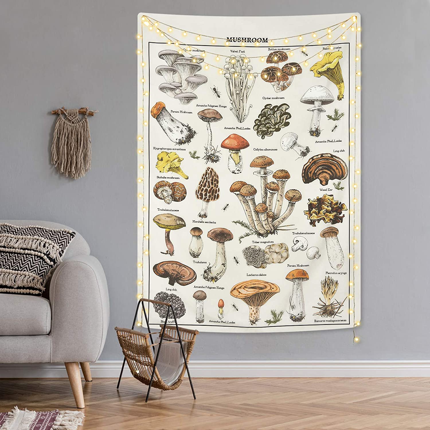 White Vintage Mushroom Tapestry Aesthetic Decor Tapestry Girls
