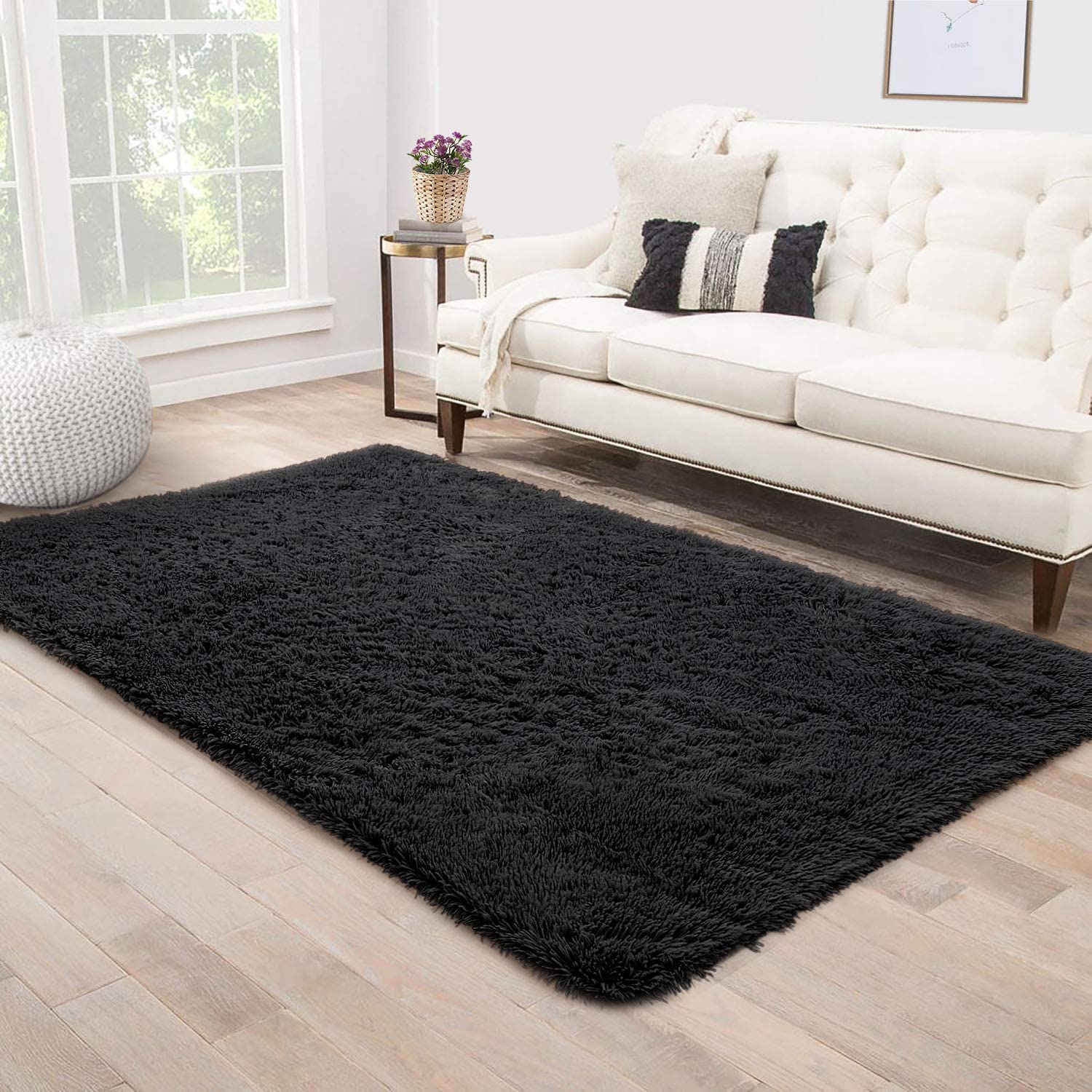 Black Plush Rug - Fluffy Rugs | Tapestry Girls