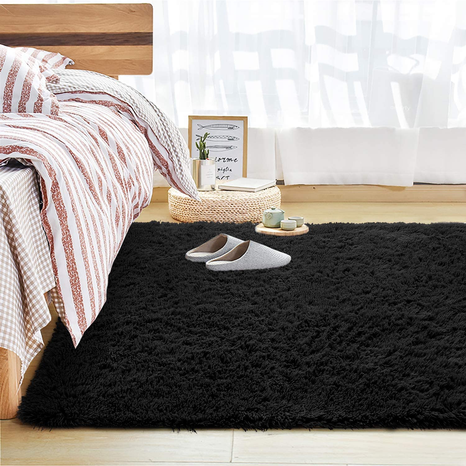 Black Plush Rug - Fluffy Rugs | Tapestry Girls