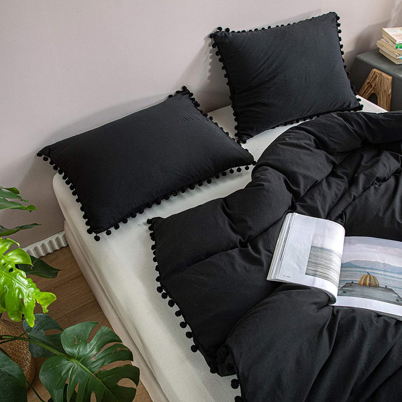The Softy Pom Pom Black Bed Set