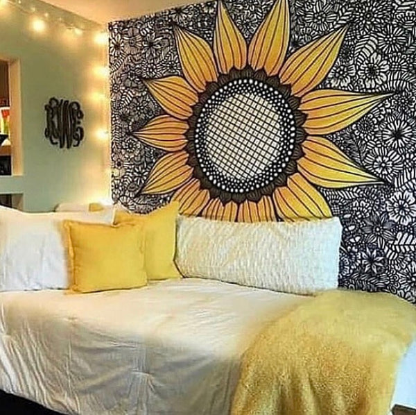 Yellow Flower Wall Tapestry, yellow wall tapestry, floral wall tapestry, dorm room decor, mustard tapestry, yellow white tapestry selling