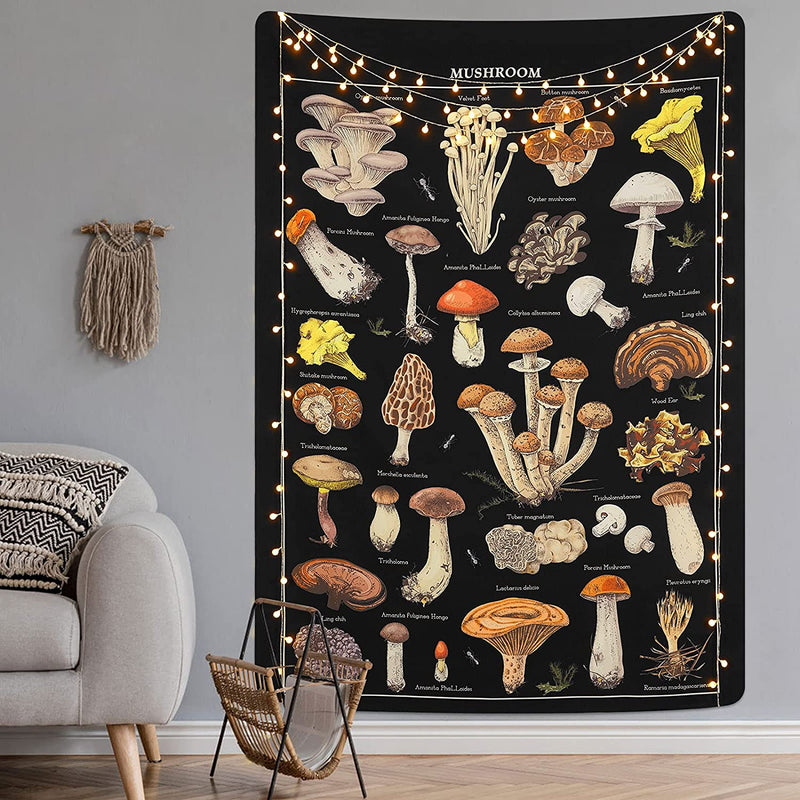 Black Vintage Mushroom Tapestry