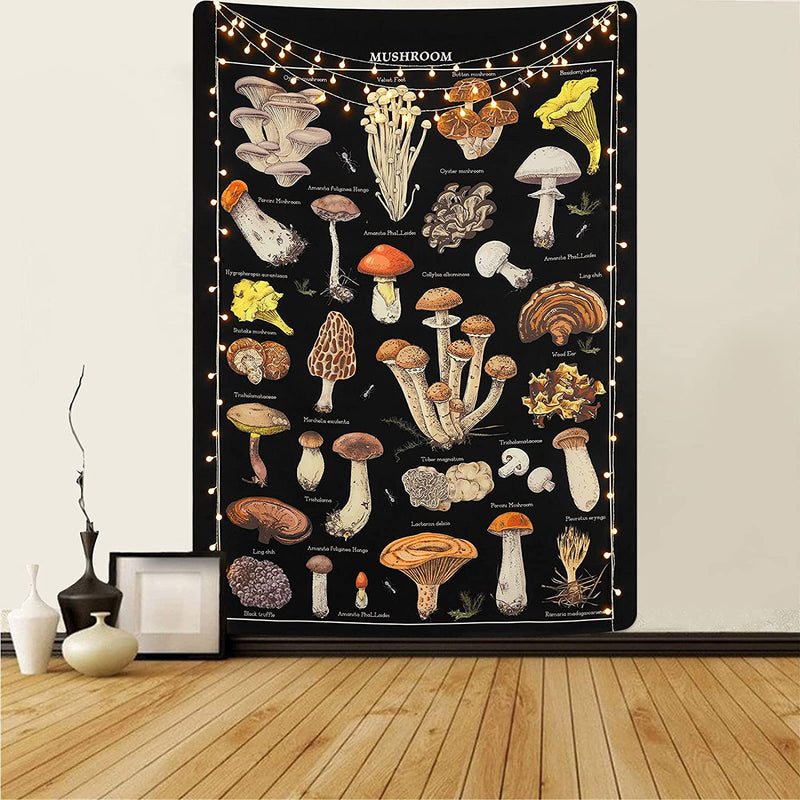 Black Vintage Mushroom Tapestry
