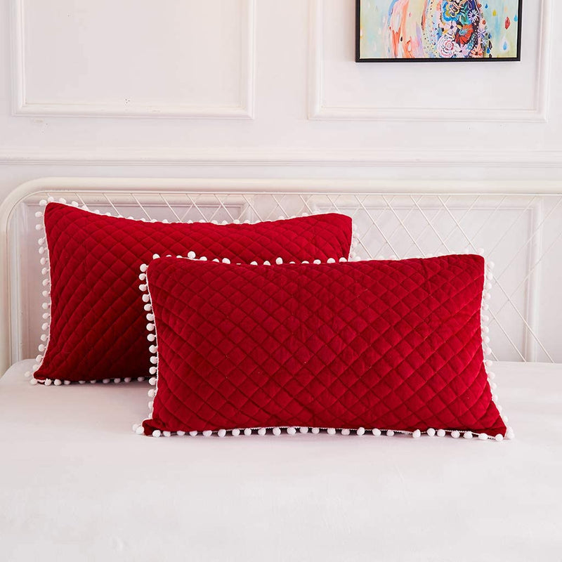 Diamond Red Pom Pom Pillows - Tapestry Girls