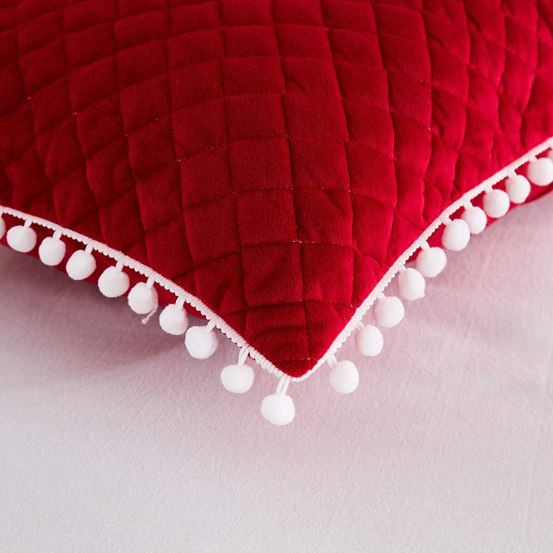 Diamond Red Pom Pom Pillows - Tapestry Girls