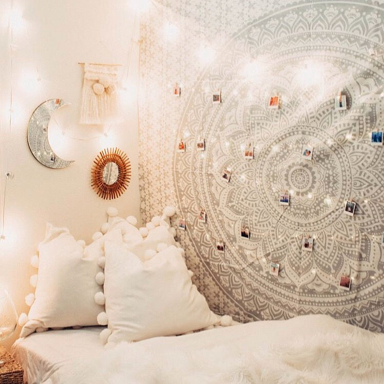 White Bohemian Tapestry - White Mandala Tapestry | Tapestry Girls