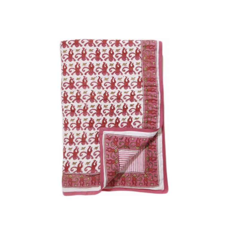 Tapestry Rabbit Monkey Red Quilt - Tapestry Girls