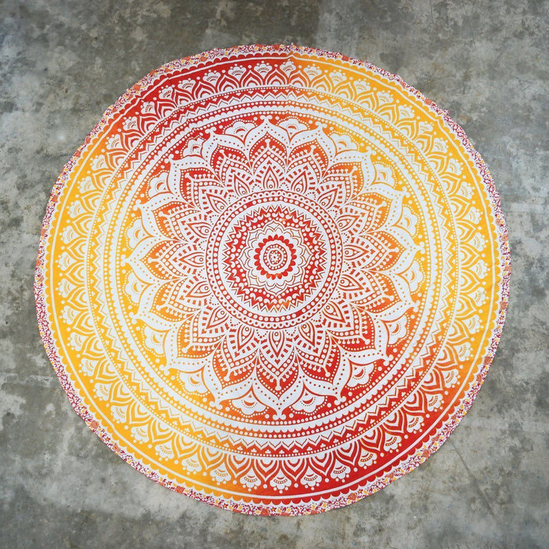 Round Orange Mandala Tapestry - Tapestry Girls