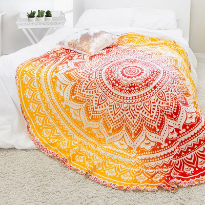 Round Orange Mandala Tapestry - Tapestry Girls