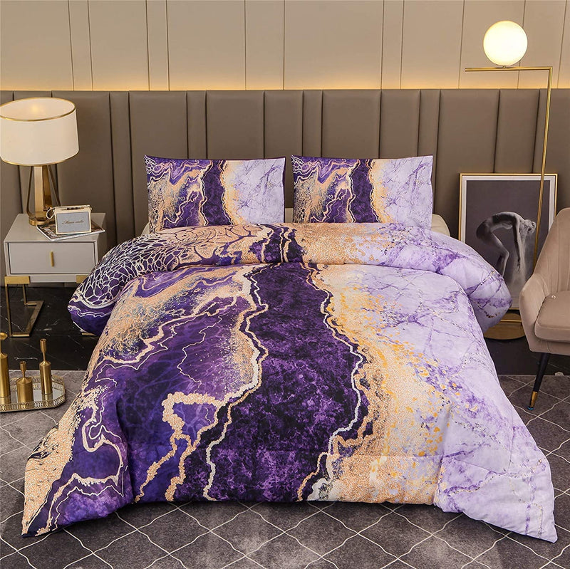 Purple & Gold Marble Bed Set