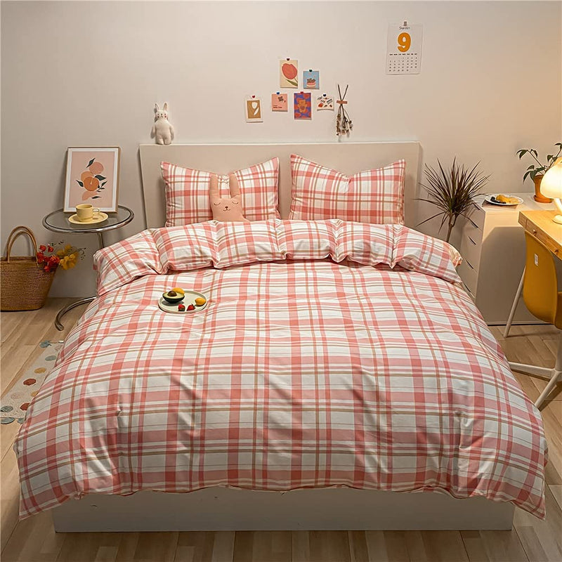Plaid Peach Bed Set