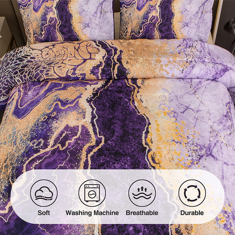 Purple & Gold Marble Bed Set