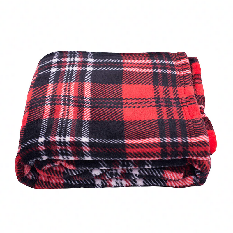 Red and White Plaid Fleece Blanket