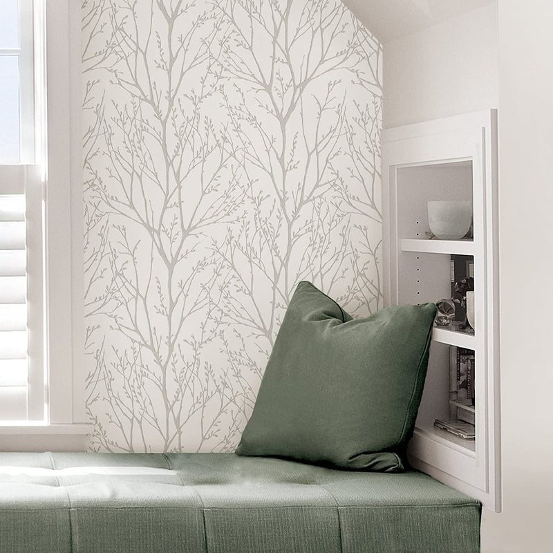 White Treetops Removable Wallpaper - Tapestry Girls