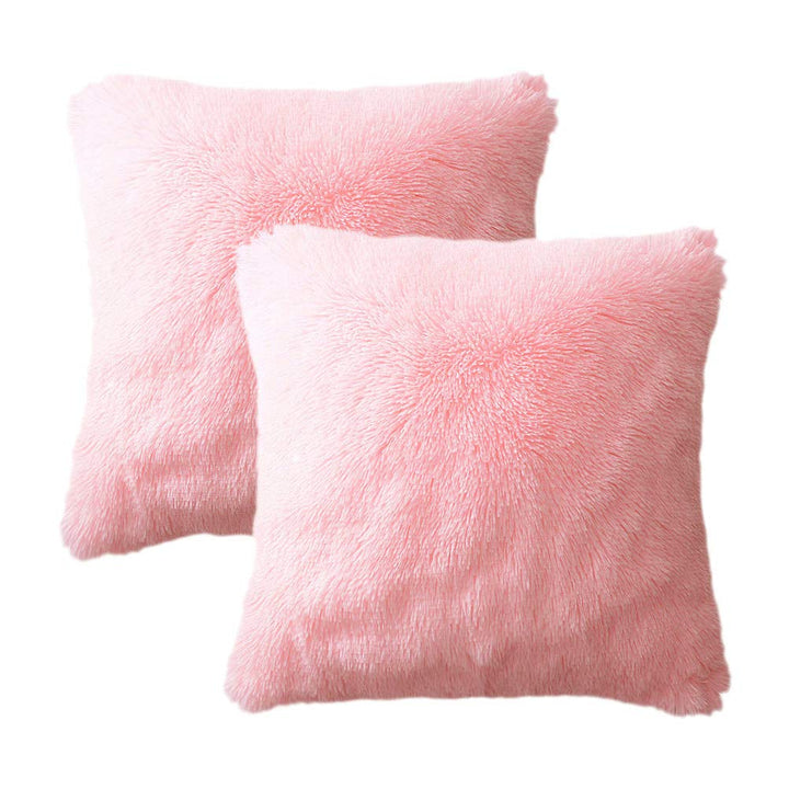 Pink shaggy pillows best sale