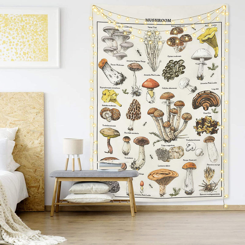 White Vintage Mushroom Tapestry