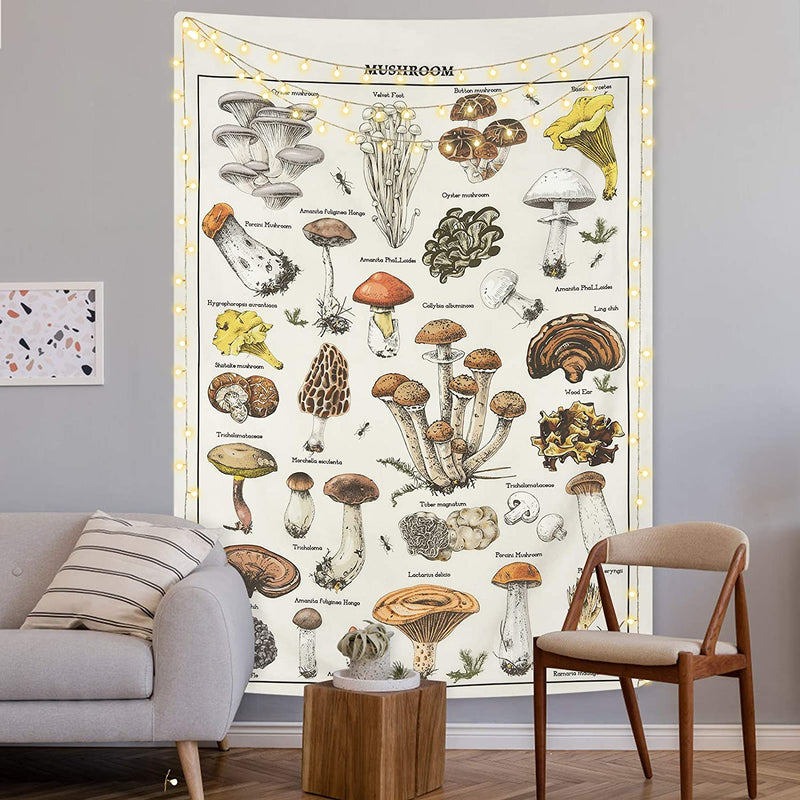 White Vintage Mushroom Tapestry