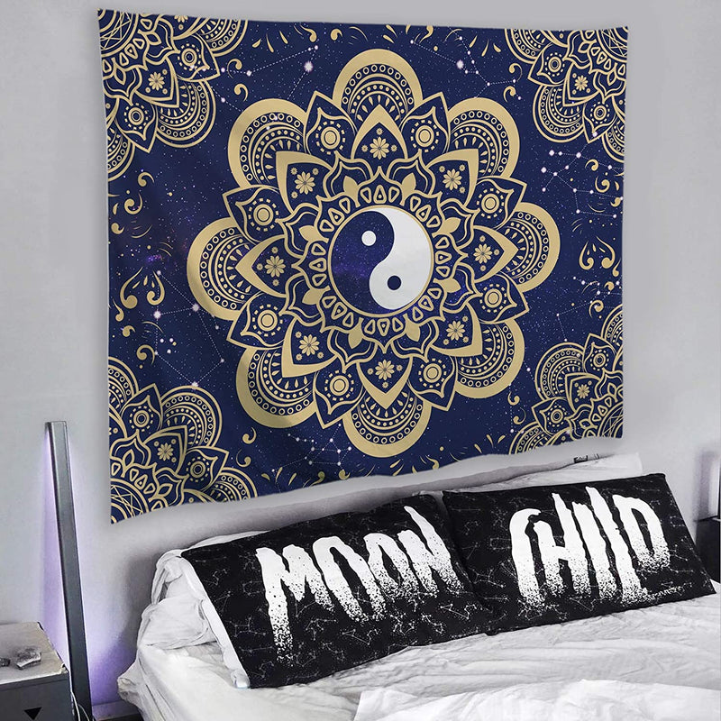 Yin Yang Blue Gold Tapestry - Tapestry Girls